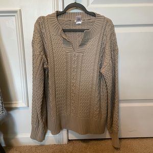 Thick Cable Knit Sweater w/ Unique Neckline